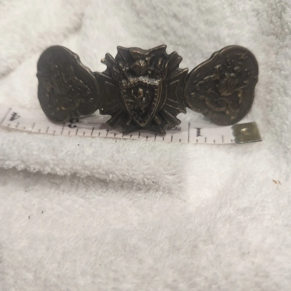 Vintage Bronze Heraldic‎ Crest Hair Barrette Medieval Lion Shield Knight Gothic